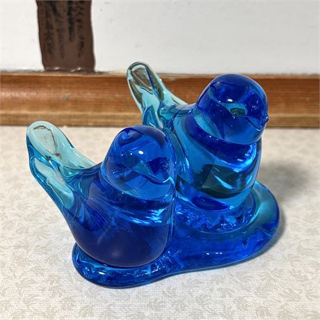 Aqua Blue Art Glass Bird Figurines, 2-Piece Set