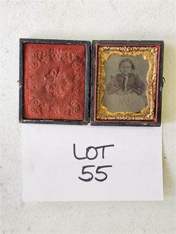 Antique Tin Type Child Subject Photo 1860's Era With Frame