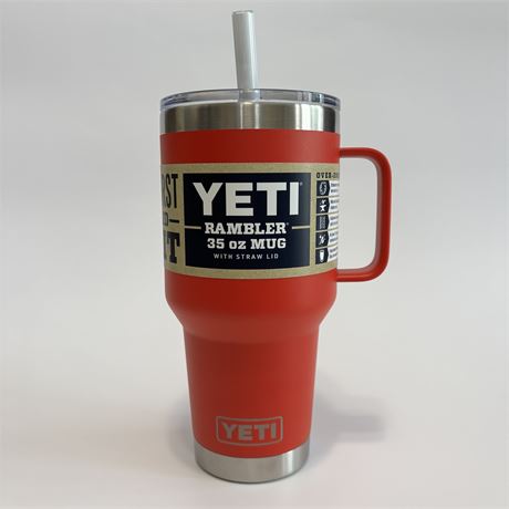 New Yeti Rambler 35oz RESCUE RED Tumbler Mug w/ Straw Lid