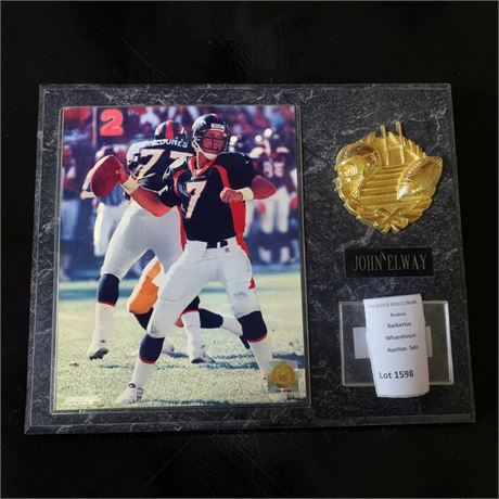 Denver Broncos John Elway Player Plaque W/Gold Toned Helmet Medallion
