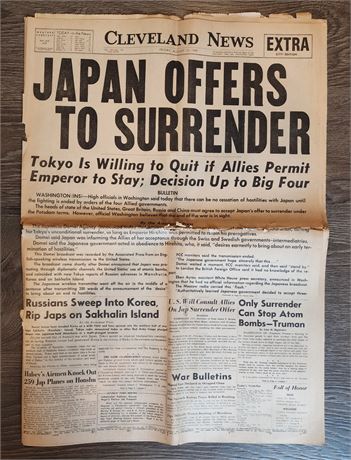 Cleveland News: "Japan Offers To Surrender"