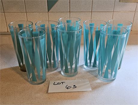 Hazel Atlas Turquoise Diamond Drinking Glasses