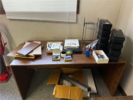 Wood Desk and Contents