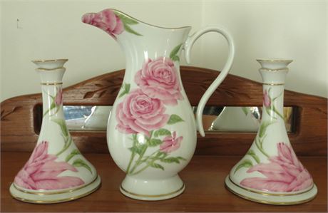 Franklin Mint "Givenchy Rose" Pitcher, Candleholders