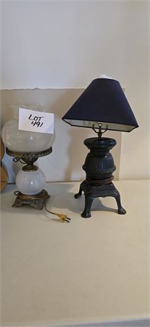 Frosted GWTW LAMP & Metal Pot Belly Stove Lamp