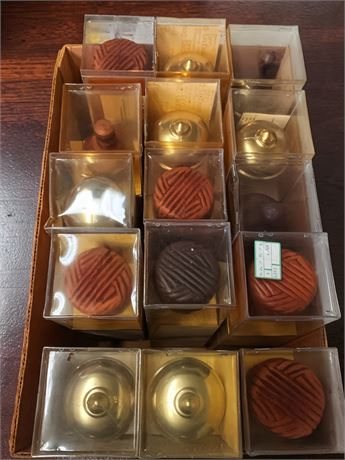 Polished Brass & Carved Wooden Curtain Rod Ends (Boxed Lot)