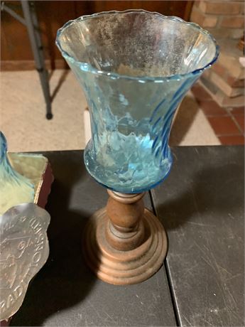 Vintage Votive Candle Holders with Blue and Clear Glass