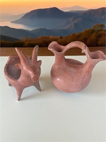 Native American Terracotta Wedding Vase/Jug & Terracotta Goat Planter