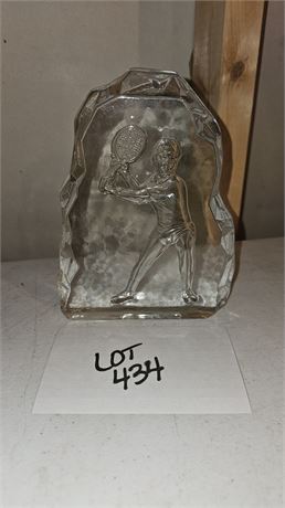 Crystal Glass Tennis Player Paperweight