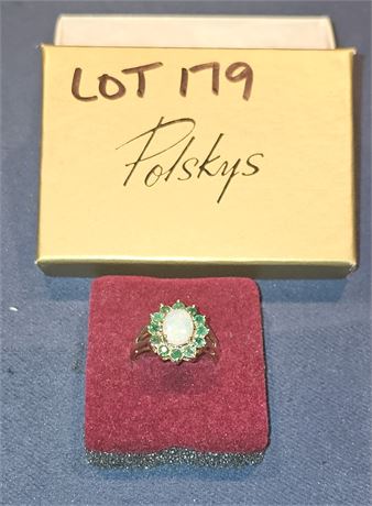 14k Emerald & Opal Cocktail Ring Sz 10 2.3 dwt