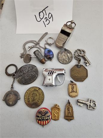 Vintage Mixed Lot: 1950 Chauffeur, 1950's Sport Metal, Police Whistle, & More