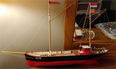 Hand Carved, Hand Painted Red Bottomed Boat