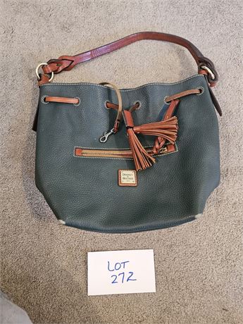 Dooney & Bourke Pebbled Leather Green Drawstring Bucket Bag