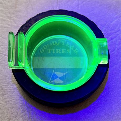 Goodyear Tire Ashtray w/ Original Uranium Glass Insert!