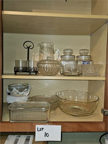 Cupboard Cleanout- Glass Salad Bowls, Lidded Candy, Pitcher & More