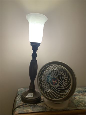 Vintage Bronze Torch Lamp Set of 2 & Small Vornado Desk Fan