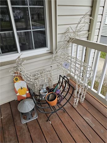 Lighted Outdoor Reindeer Set / Wood Metal Storage Rack/Bird Feeder & More