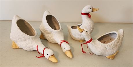 Set of 4 Ceramic Geese Planters