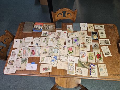 Antique Early 1900's Postcards + Vintage History Books