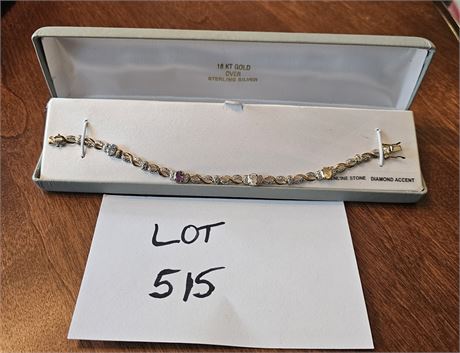 18K Gold over Sterling Multi-Gemstone Tennis Bracelet - 8" L