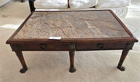 Large Granite Top Claw Foot Hardwood Coffee Table