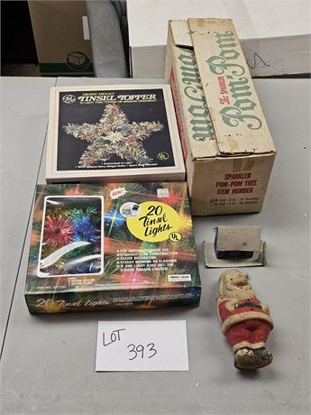 Vintage Christmas: 3' Sparkler Pom-Pom Tree / Tinsel Topper & More