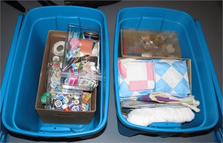 2 Totes Of Sewing And Crafts Supplies