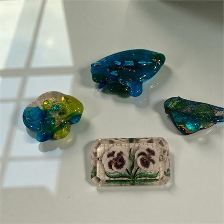 Shiny Colorful Resin Art Brooches & Clear Resin Hand Painted Pansy Flower Pin