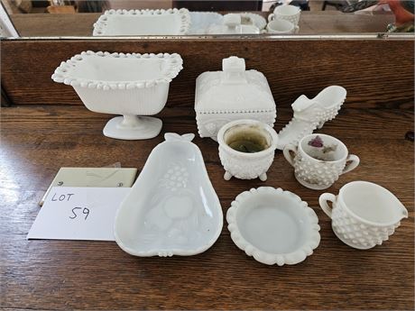 Mixed White Milk Glass Lot - Different Makers / Style & Sizes