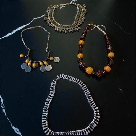 Vintage Egyptian Revival Bakelite Coin Necklace, Tribal/Boho Bib Necklace