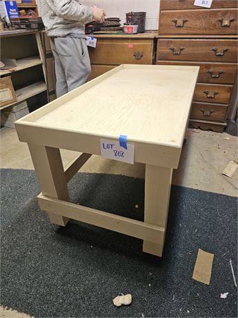 Cream Painted Workbench on Wheels