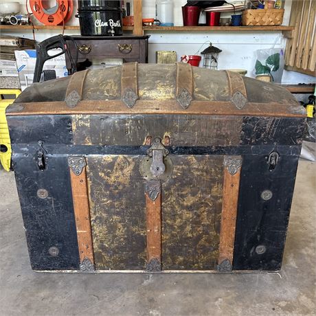 Civil War Era Dome Top Trunk with Inserts and Some Contents