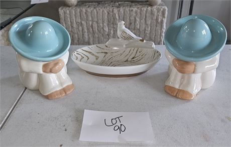 Siesta Figurine Pair & Grasslands Brush Gold Trim Trinket Bowl