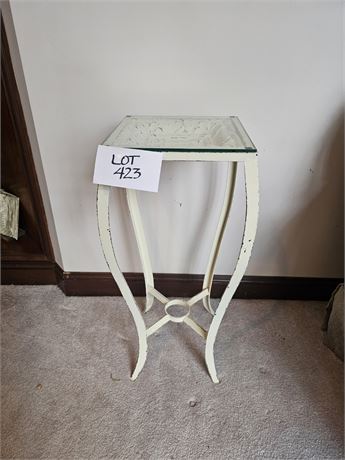 Painted White Plant Stand with Glass Top
