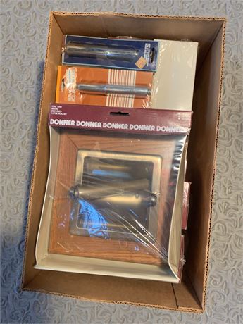 Donner Brushed Nickel & Oak Recessed TP Holder & Replacement Roller Lot