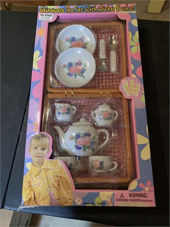 Tea Set Play Set With Wicker Basket