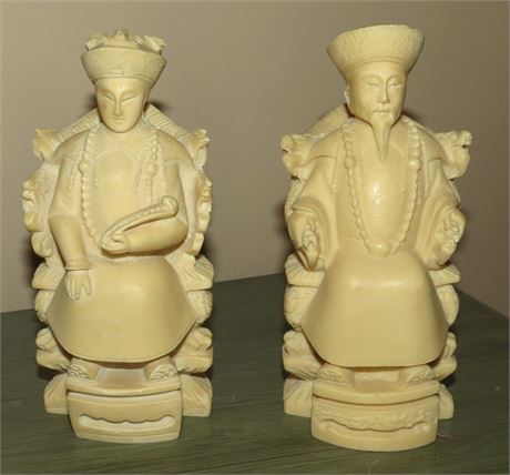 Vintage Chinese Emperor/Empress Carved Resin Figurines