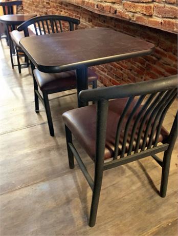 Square Pedestal Restaurant/Pub Table & Two Upholstered Chairs With Spindle Backs