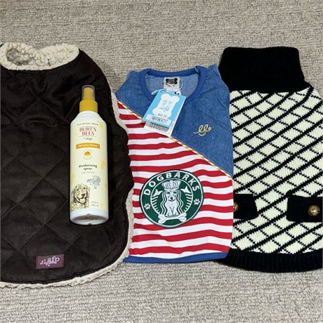 Dog Sweaters, New Luna Blue DOGBARKS Shirt & Burt's Bees Spritz