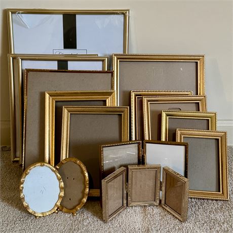 Great Lot of Gold Tone Picture Frames - Wood, Metal, Plastic