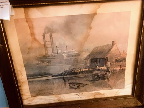 Framed Wall Art of Steamboat Robert E Lee By Artist Jack Woodson