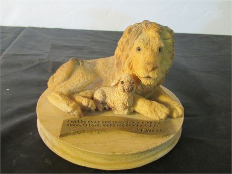 Psalms 4:8 Spiritual Symbolic Lion and Lamb Collectible Figurine