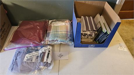Box Of Mixed Shower Curtains & Umbrella Cover
