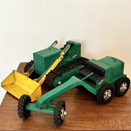 Structo Pressed Steel Construction Loader (11") and Farm Tractor