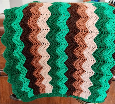 Hand Knitted Green/Brown Blanket/Throw