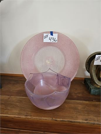 Italy Large Pink Glass Basin & Bowl