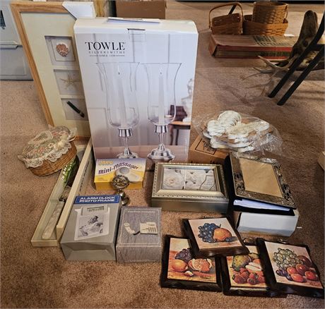 Mixed Home Decor- Towle Candle Holders, Wall Art, Cake Knife & More