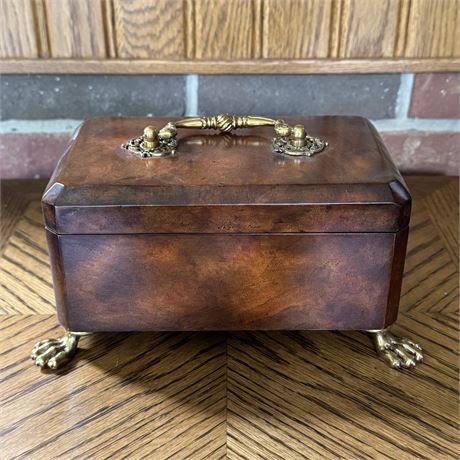 Maitland-Smith Lions Paw Wood and Brass Covered Box - 8"L x 4.5"