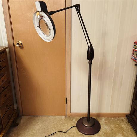 Mid-Century Adjustable Magnifying Lamp with Heavy Cast Iron Base