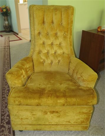Vintage Yellow Velvet High Back Accent Chair